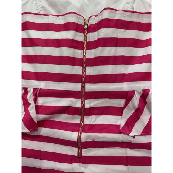 Lilly Pulitzer 10 Maybell Azalea Pink White Striped Strapless Boned Peplum Dress - Picture 6 of 7